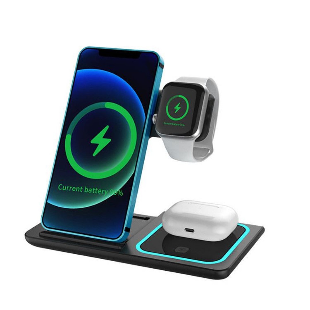 Беспроводное зарядное устройство 3 в 1 Qwerty Fast Charging Station Qi Stand Foldable 3 In 1 Wireless Charger