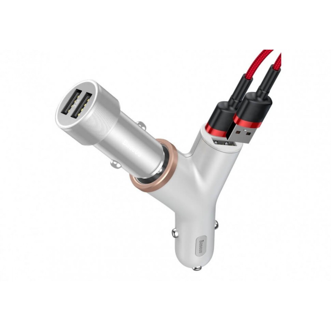 Автомобильное зарядное устройство Baseus Y Type Dual USB + Cigarette Lighter Extended Car Charger (BSC-C16N)