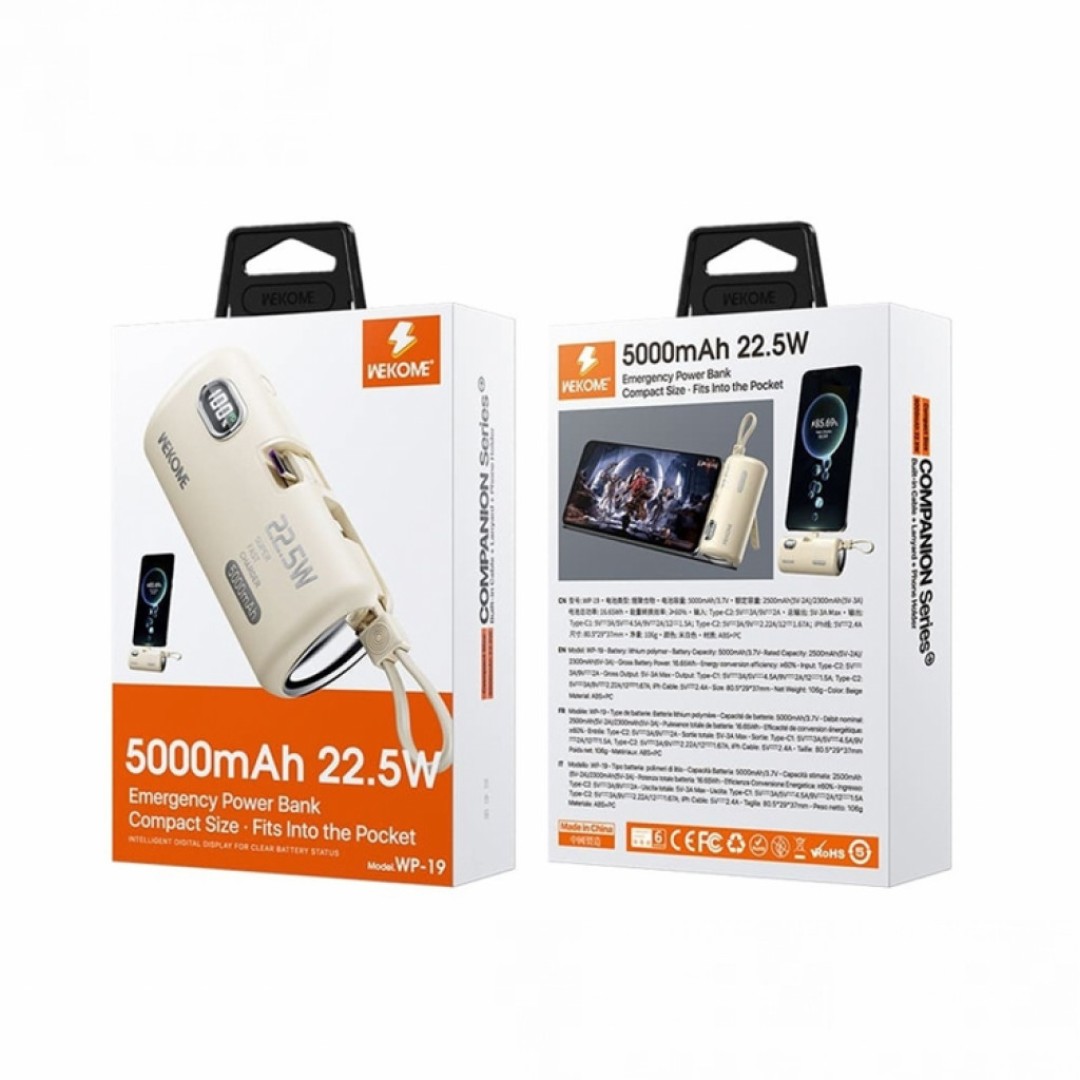Внешний аккумулятор WEKOME Power Bank 5000mAh Companion Series 22.5W Super Fast Charging Emergency (WP-19)