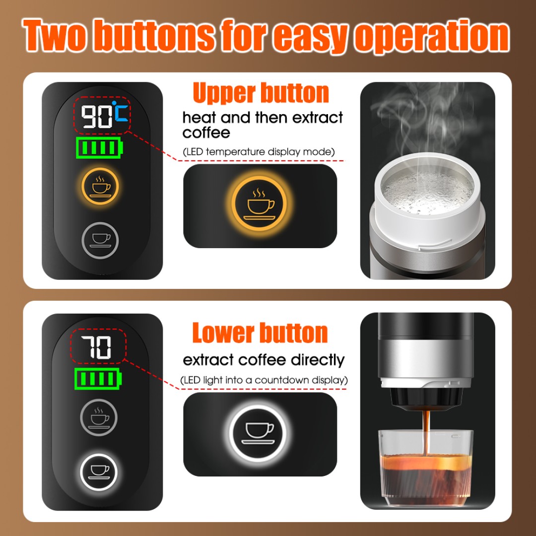 Портативная кофемашина Espresso с поддержкой капсул и молотого кофе, 20 бар, 2500 мАч, металлический зеленый