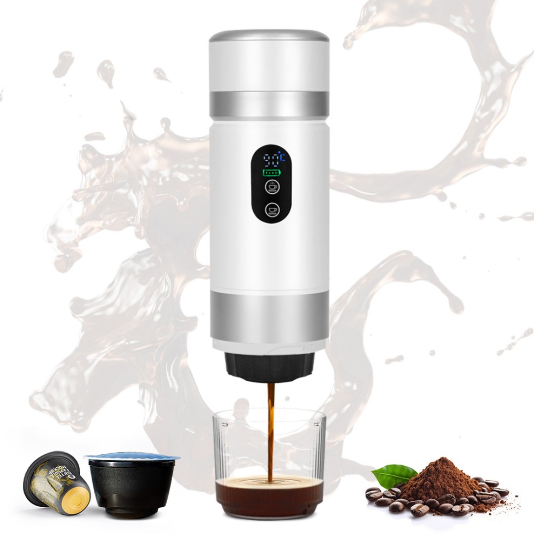 Портативная кофемашина Espresso с поддержкой капсул и молотого кофе, 20 бар, 2500 мАч*3, металлический белый