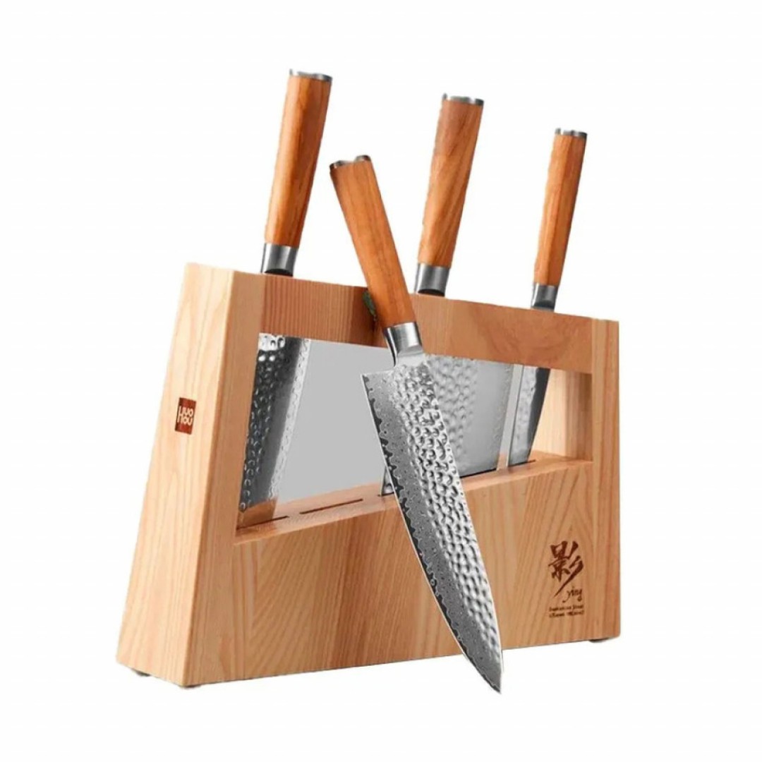 Набор ножей из дамасской стали Huo Hou Set of 5 Damascus Knife Sets (4 ножа с подставкой) (HU0073)