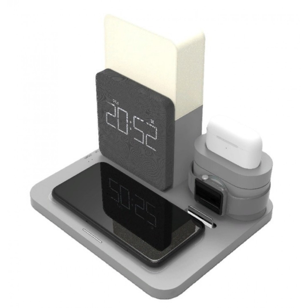 Беспроводное зарядное устройство 3 в 1 с будильником Qwerty Qi Wireless Charger для iPhone, iWatch и AirPods