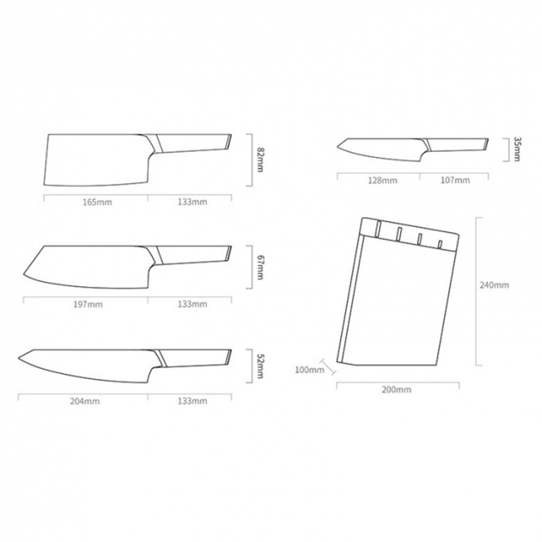 Набор стальных ножей Xiaomi Huo Hou Composite Steel Kitchen Knife Set (4 ножа + подставка) (HU0033)