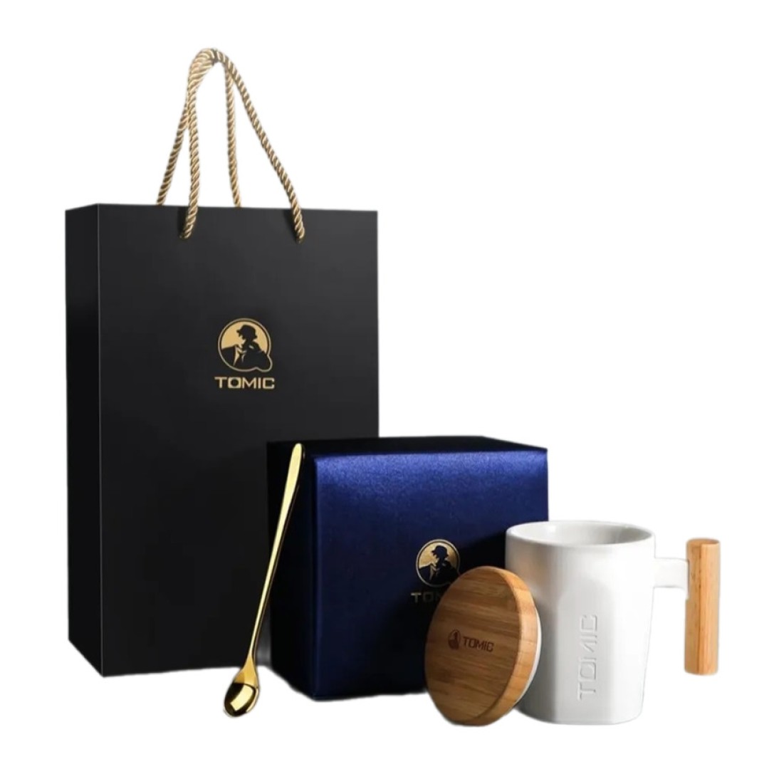 Керамическая кружка Xiaomi Tomic Ceramic Cup With Bamboo Cover And Wooden Handle