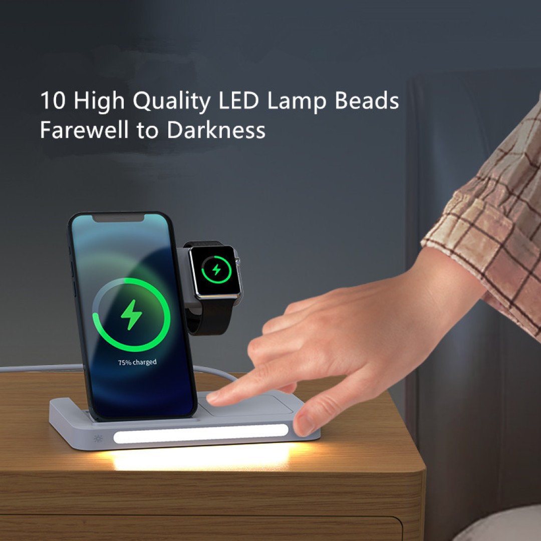Беспроводное зарядное устройство 3 в 1 Qwerty High Quality LED Lamp Beads Farewell to Darkness Black (HYY-W168)