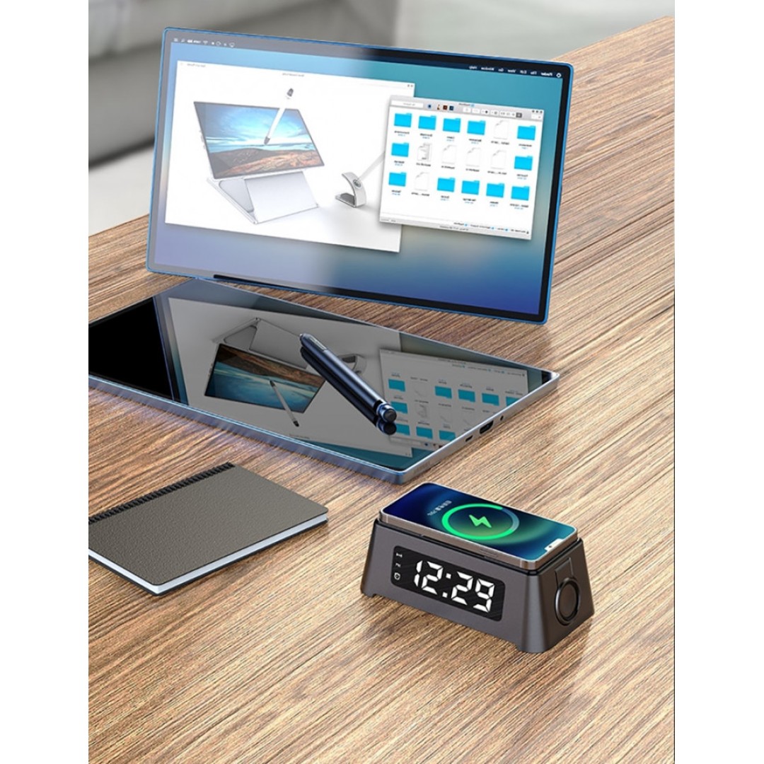 Беспроводное зарядное устройство 4 в 1 с будильником Bonola 15 Вт Qi