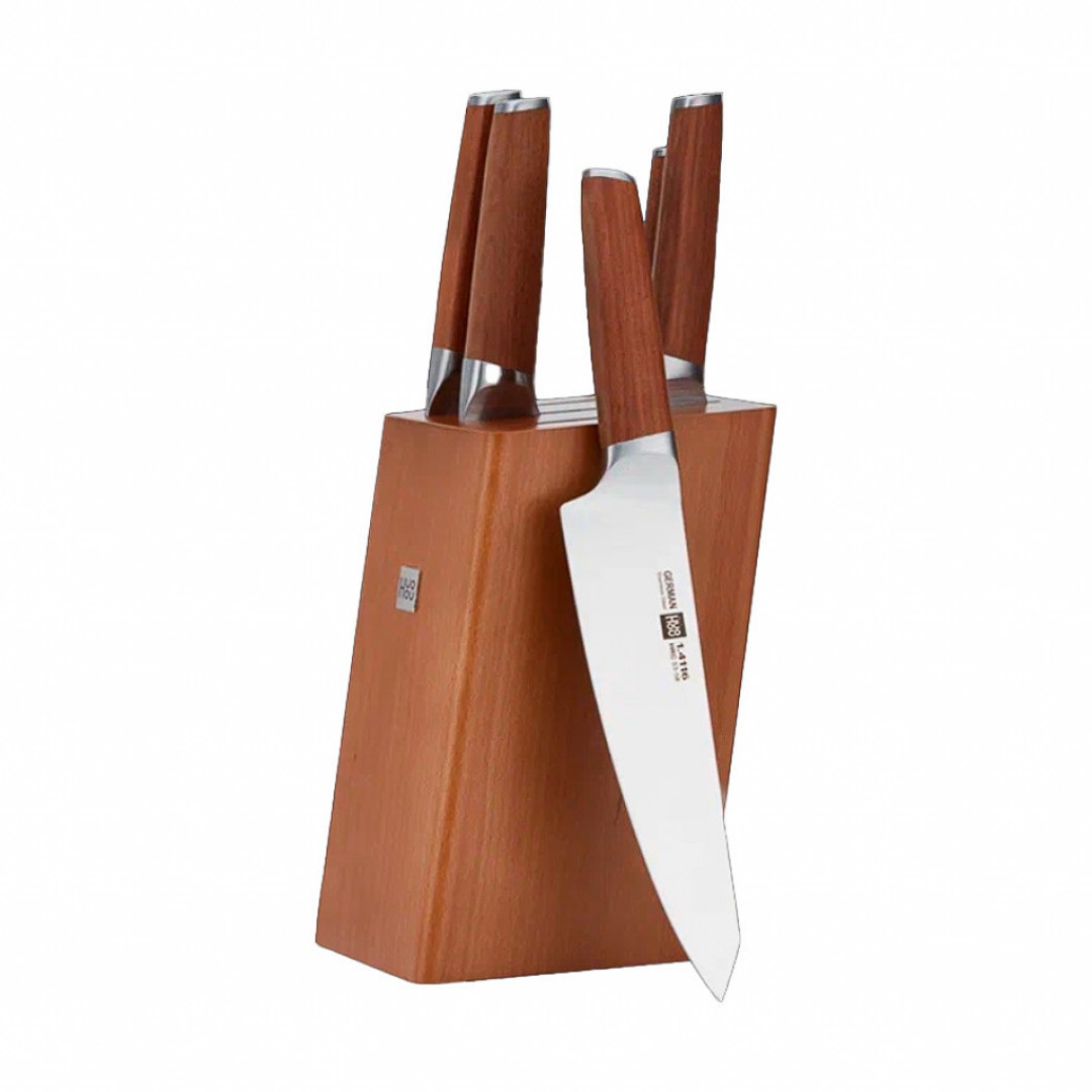 Набор кухонных ножей Xiaomi Huo Hou Molybdenum Vanadium Steel Kitchen Knife Set (5 ножей + подставка) (HU0158)