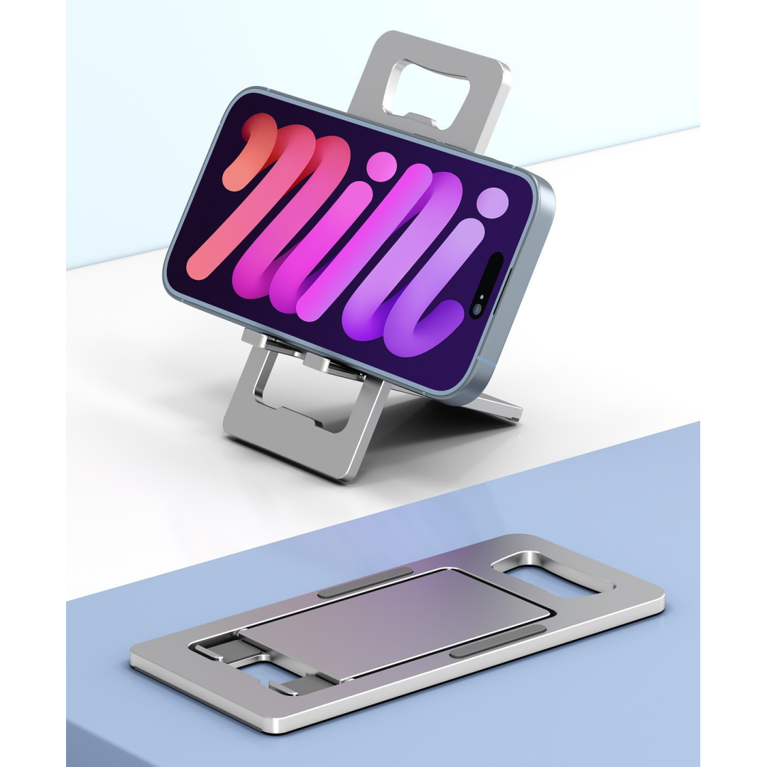 Складной держатель для мобильного телефона из алюминиевого сплава с открывалкой для бутылок, портативный, серебро