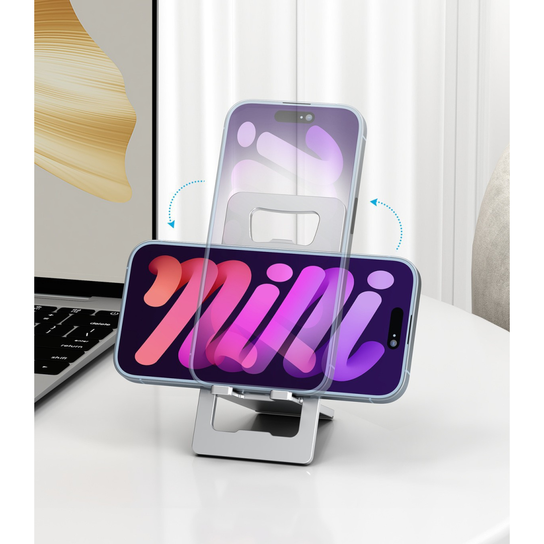 Складной держатель для мобильного телефона из алюминиевого сплава с открывалкой для бутылок, портативный, серебро