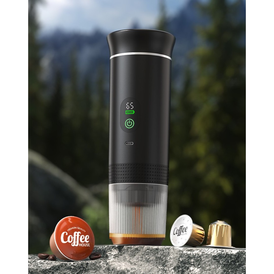 Портативная кофемашина Espresso KF-JN-02PRO2.0 с поддержкой капсул и молотого кофе, 20 бар, 150 мл, 2500 мАч*3, металлический черный