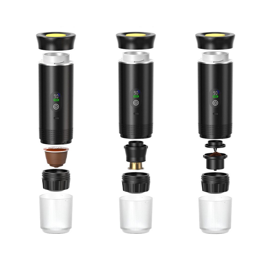 Портативная кофемашина Espresso KF-JN-02PRO2.0 с поддержкой капсул и молотого кофе, 20 бар, 150 мл, 2500 мАч*3, металлический черный + кейс для переноски