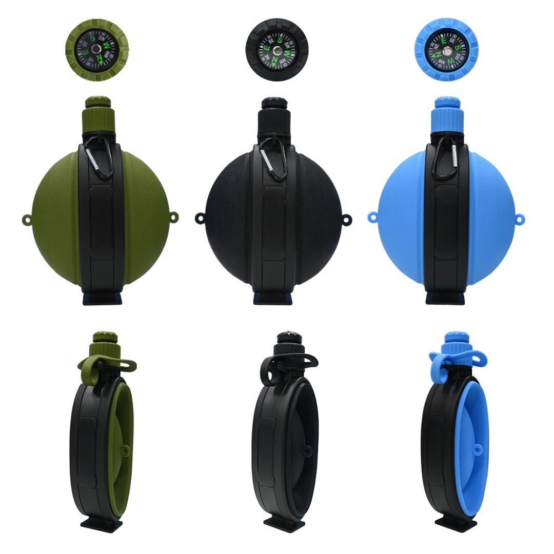 Фляжка с компасом, складная, портативная, 580 мл, армейский зелёный