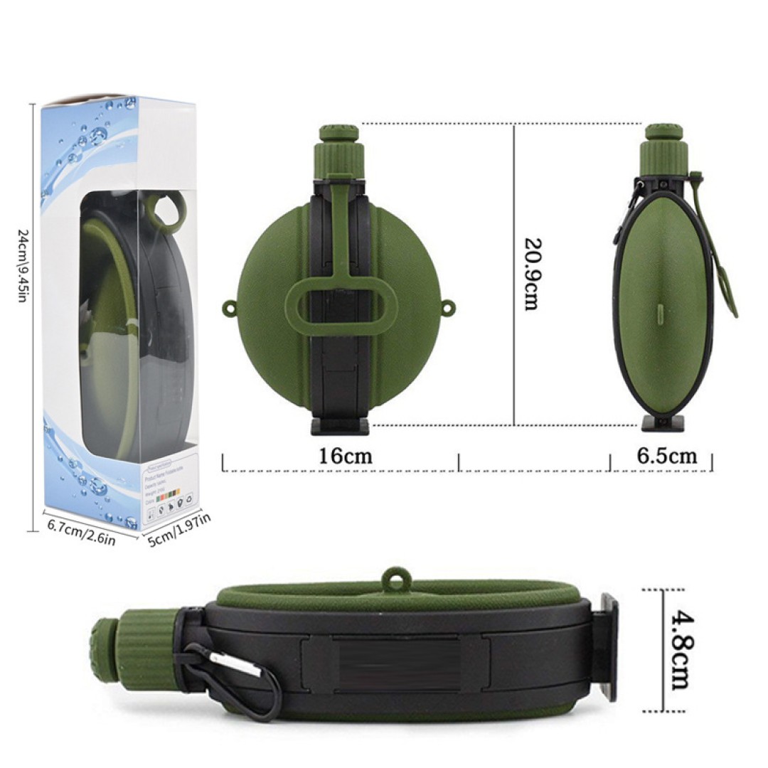 Фляжка с компасом, складная, портативная, 580 мл, армейский зелёный