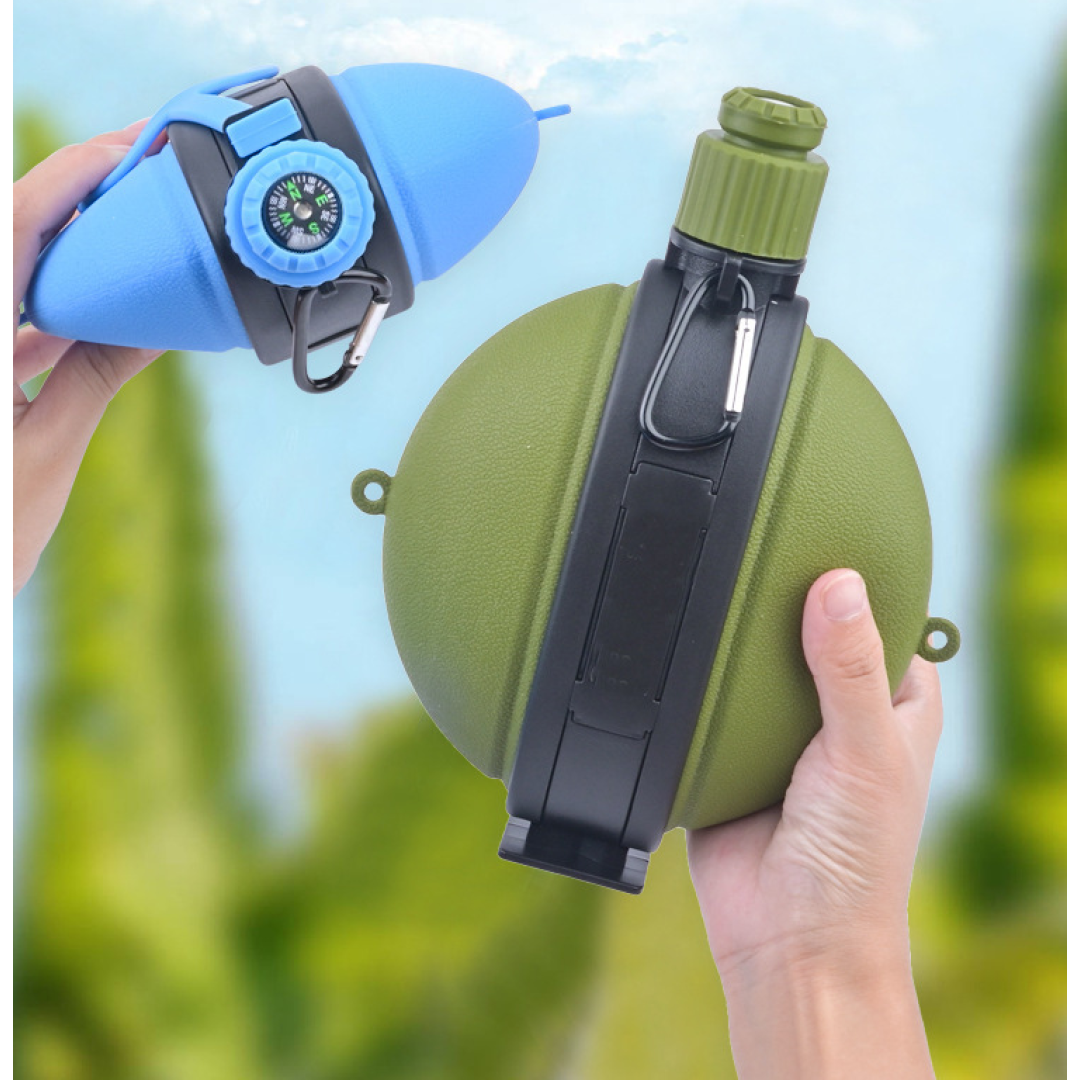 Фляжка с компасом, складная, портативная, 580 мл, армейский зелёный
